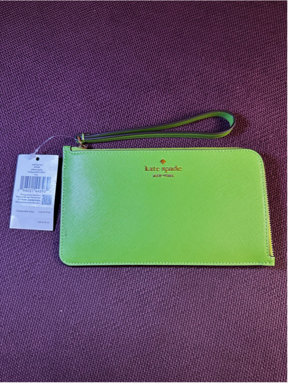 Kate Spade Apple Green Wristlet Zip Clutch